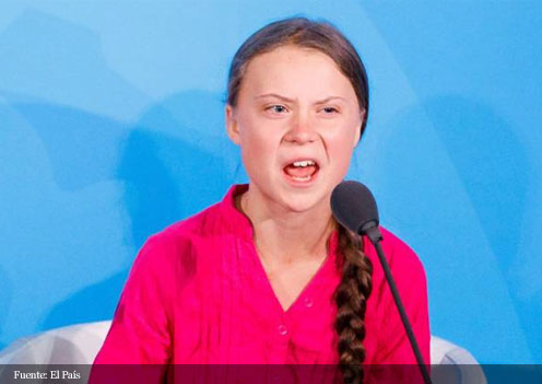 Greta Thumberg durante su discurso en la Cumbre Climática 2019